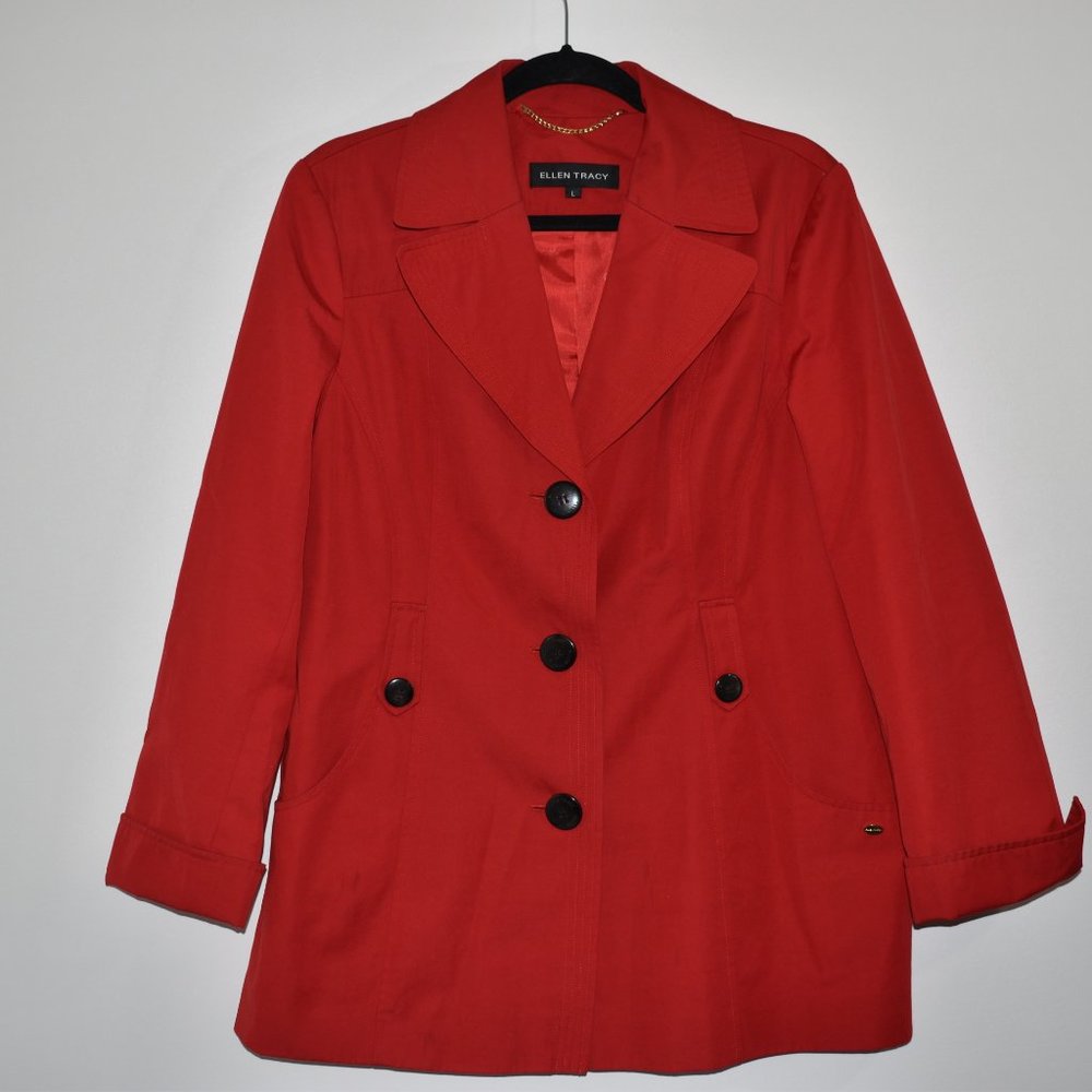 Ellen Tracy Women's Red Pea Coat Size Large